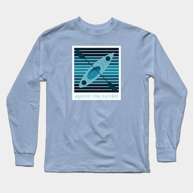 Against the Current, teak kayak on stripes Long Sleeve T-Shirt by jwsparkes